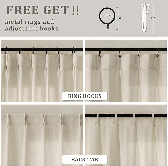 Oatmeal Linen Curtains 102 Inches Long Pinch Pleat Draps - Image 3