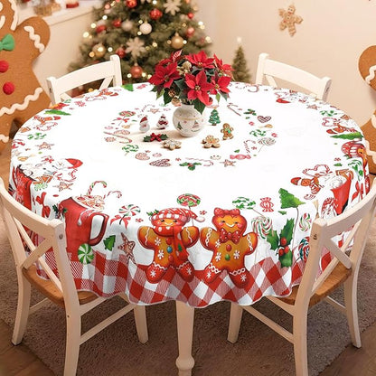 Christmas Gingerbread Tablecloth Waterproof, Candy Cane Table Cloth Round by Arquiel