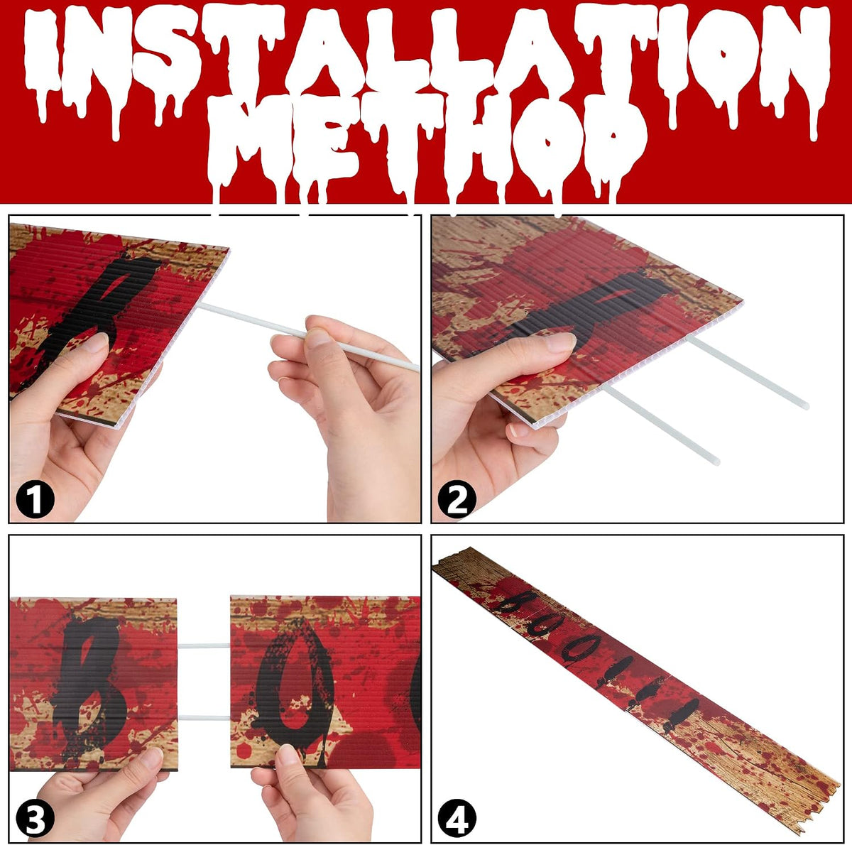 10Pcs 39"x4.7" Halloween Haunted Window Boards, Scary Window Warning Signs
