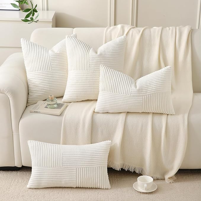 Cream Throw Pillow Covers 18x18 inch, Farmhouse Home Decor, Boho Decorative - Image 2