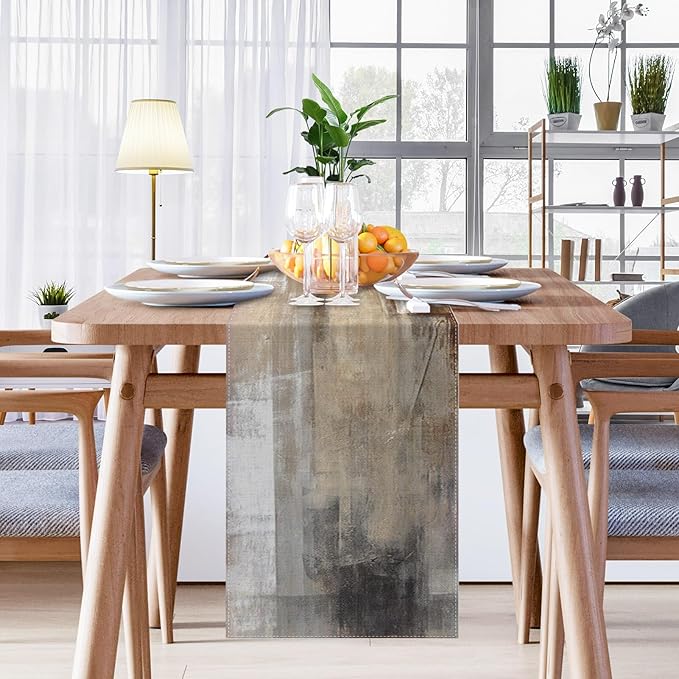 Emvency Farmhouse Table Runner, Abstract White and Brown Art Painting - Image 5