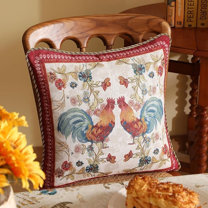 patdrea Designer Pack of 2 Square Throw Pillow Covers, Farmhouse Red Linen - Image 5