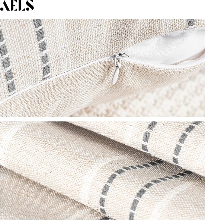 AELS 20x20 Decorative Farmhouse Linen Throw Pillow Covers, Boho Textured Pillow - Image 4