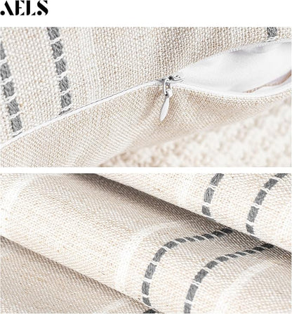 AELS 18x18 Decorative Farmhouse Linen Throw Pillow Covers, Boho Textured Pillow - Image 4