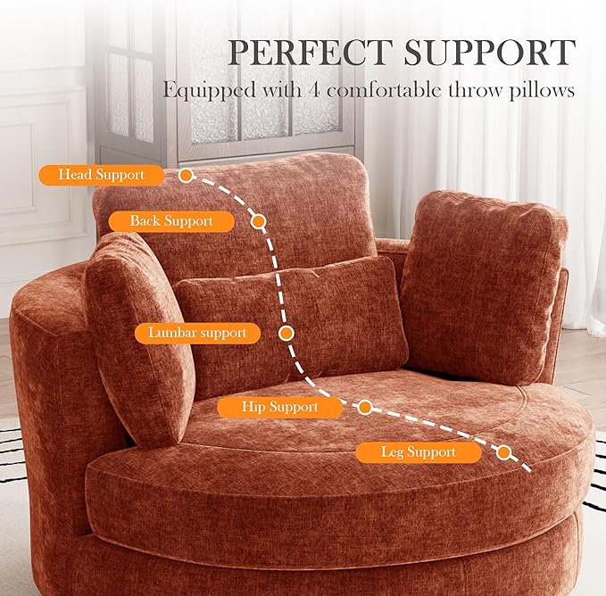 Aoiy & Wifon 50.2'' W Oversized Swivel Barrel Chair, Terracotta Swivel Accent - Image 5