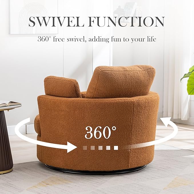 Aoiy & Wifon 42" W Oversized Swivel Accent Chair, Upholstered Round Barrel Chair - Image 3