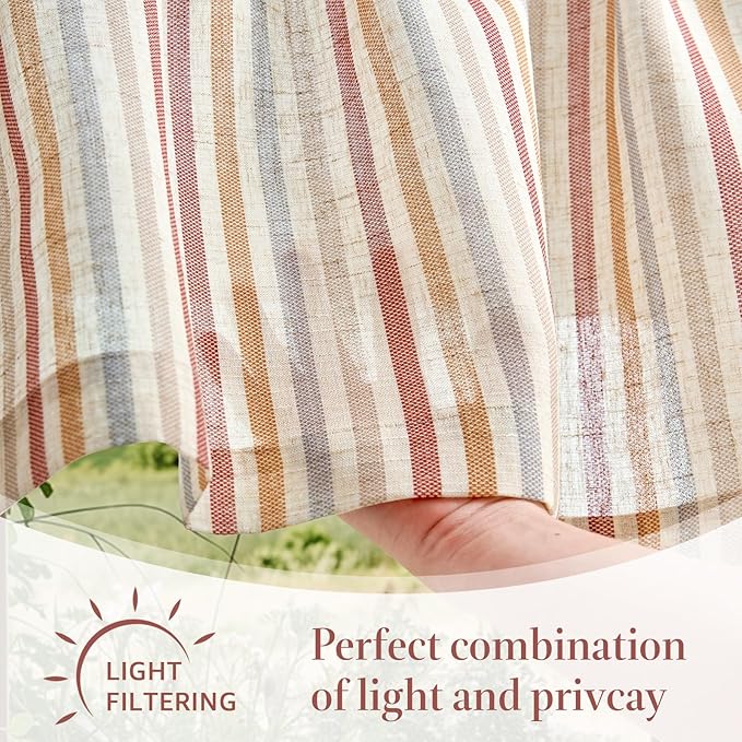 jinchan Valance Curtain Linen Textured Christmas Striped Window Curtain - Image 7