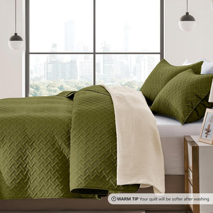 flymme quilts king size,lightweight olive green bedspreads,basket weave, side view