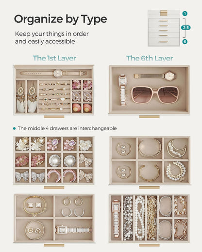 songmics jewelry box organizer, 6-layer storage with 5, side view