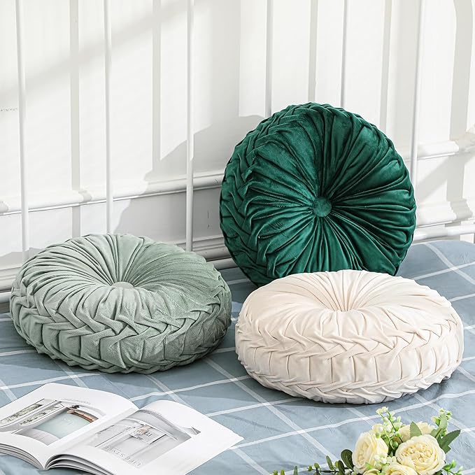 3 Pcs Round Throw Pillows Decorative Velvet Pleated Throw Pillows 15'' Diameter - Image 5