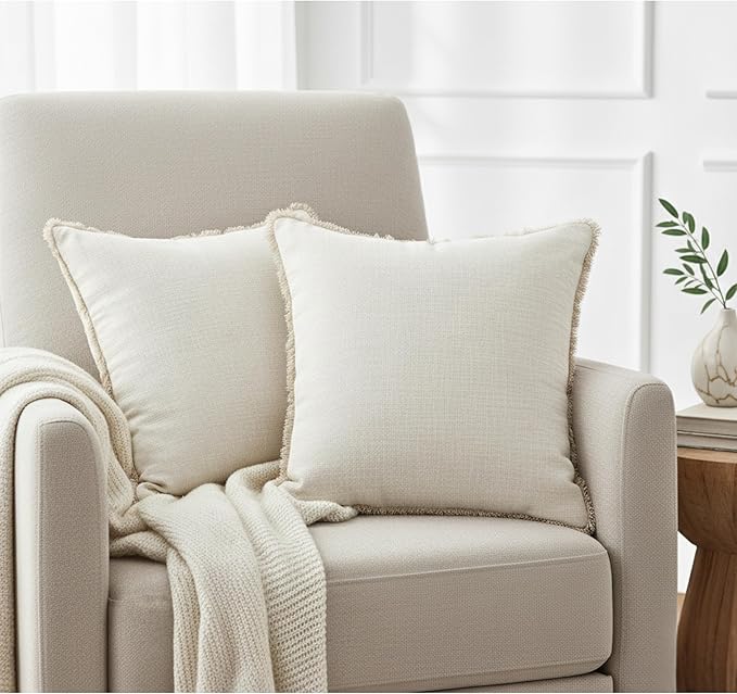 16×16 Cream White Decorative Fringe Cotton Throw Pillow Covers Boho Farmhouse - Image 7