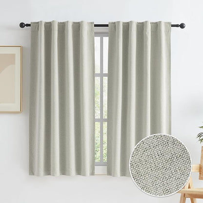 KEQIAOSUOCAI Greyish Beige Blackout Linen Curtains 45 Inches Long, Completely by KEQIAOSUOCAI