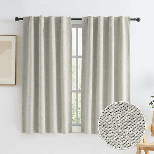 KEQIAOSUOCAI Greyish Beige Blackout Linen Curtains 45 Inches Long, Completely by KEQIAOSUOCAI