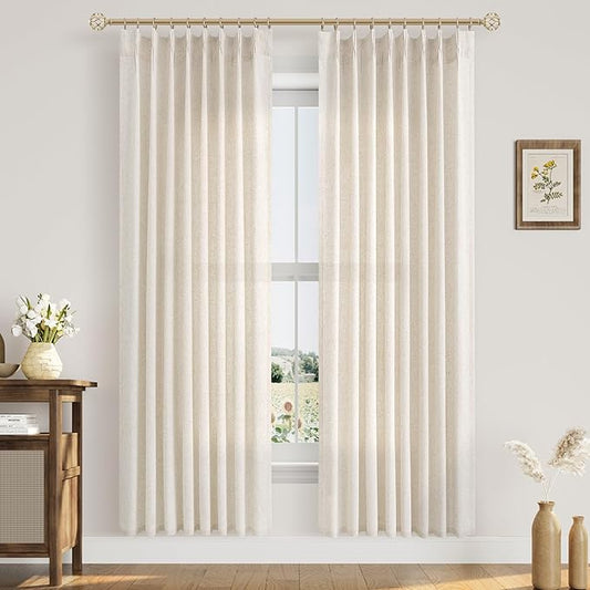 Natural Pinch Pleat Linen Curtains 80 Inch Length 2 Panels Set by Aersas