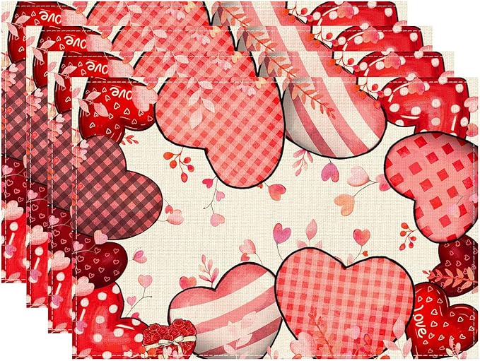 XCHI Love Hearts Valentine's Day Placemats Set of 4 Table Mats by XCHI