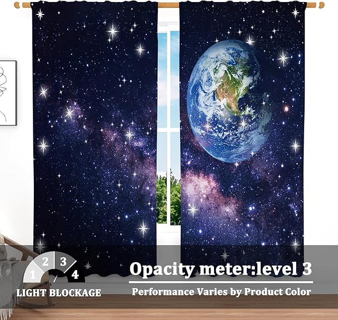 Renaiss 53 x 84 Inch Earth Galaxy Tiers Curtains - Image 3