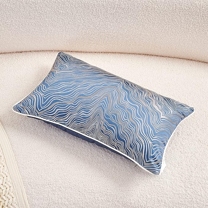 Avigers 12 x 20 Inch Rectangle Blue Silver Gold Abstract Striped Embroidery - Image 3