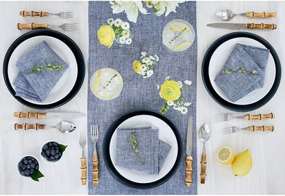Solino Home Linen Chambray Indigo Table Runner 90 Inches Long - Image 9