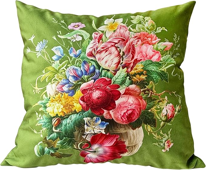 Vintage Dutch-Style Floral Still Life Throw Pillow Cover, 18x18 Inch by whooplaArt