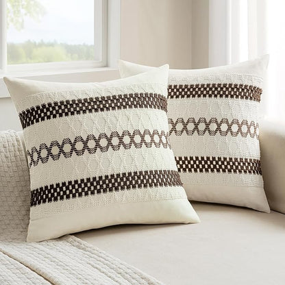 MIULEE Set of 2 Dark Brown Boho Decorative Pillow Covers 20x20 Inch Farmhouse by MIULEE