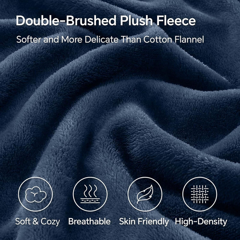 BEDELITE Fleece Queen Fitted Sheet & Pillowcases Set, Navy, 3 Pieces