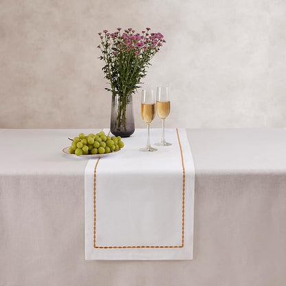 Home Ekaa Cotton Linen Table Runner 90 Inches Long – Motif Embroidery White - Image 2
