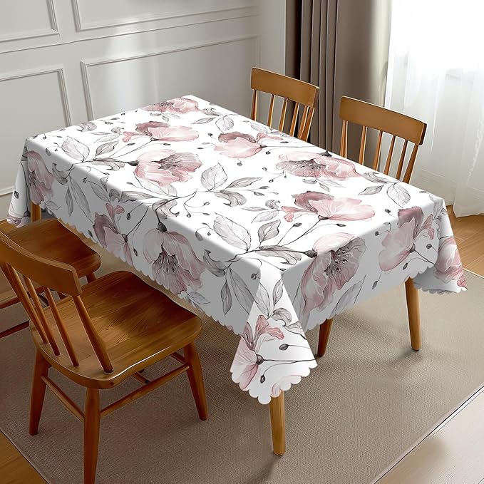 Pink Rose Tablecloth Watercolor Floral Gray Leaf Spring Flowers Leaves Table by Unknown