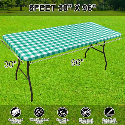 Smiry Rectangle Picnic Table Cloth, Elastic Waterproof Fitted Vinyl Tablecloths - Image 8