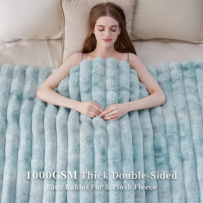 Fluffy Faux Fur Throw Blanket King Size, Thick 1000GSM Soft Cozy Throw Blankets - Image 4