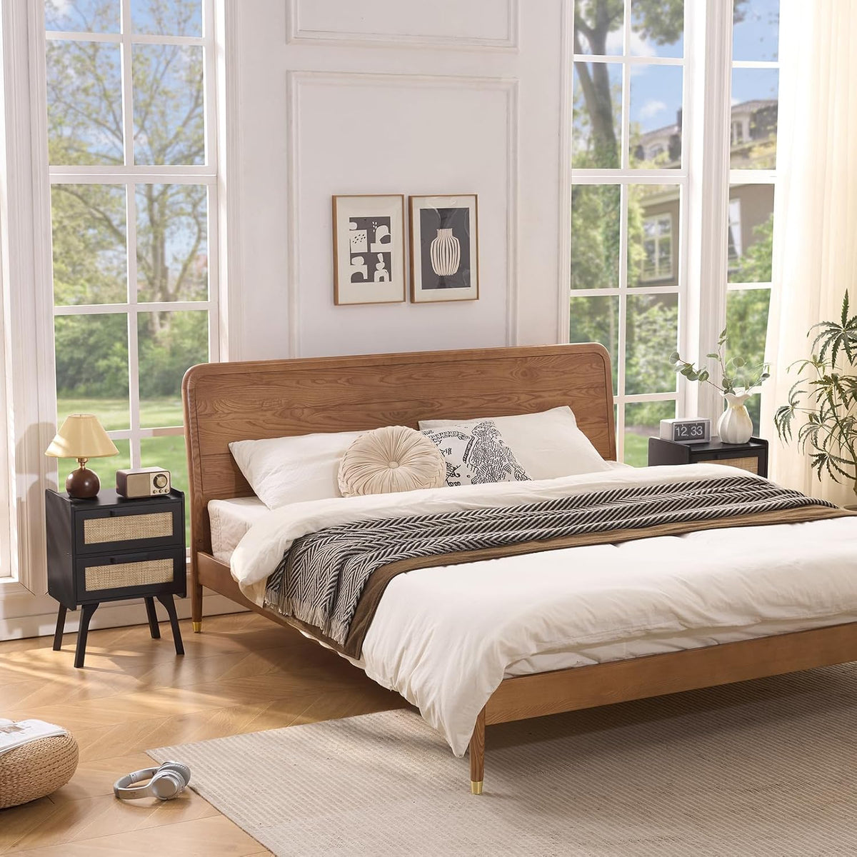 lerliuo rattan nightstands set of 2 for bedroom, front angle view