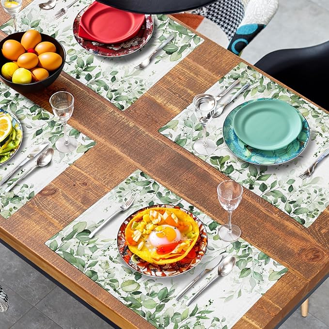 Sage Green Leaf Placemats Set of 4 Eucalyptus Leaves Place Mats 12×18 Inch - Image 7