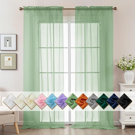 Sage Green Sheer Curtains 108 Inches Extra Long, Privacy Semi Sheer Curtains by ABLUEN