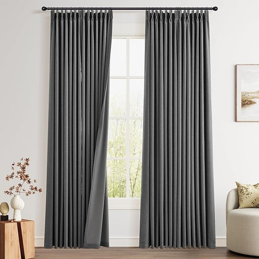 Pinch Pleat Linen 100% Blackout Curtains 90 Inches Long by Joywell