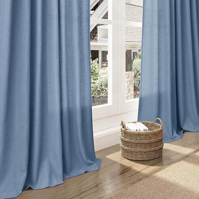 Nanspring Stone Blue Linen Curtains 96 Inches Long - Image 4