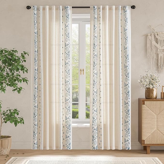 jinchan Winslow Linen Curtains for Bedroom 84 Inches Length Embroidered - Image 3