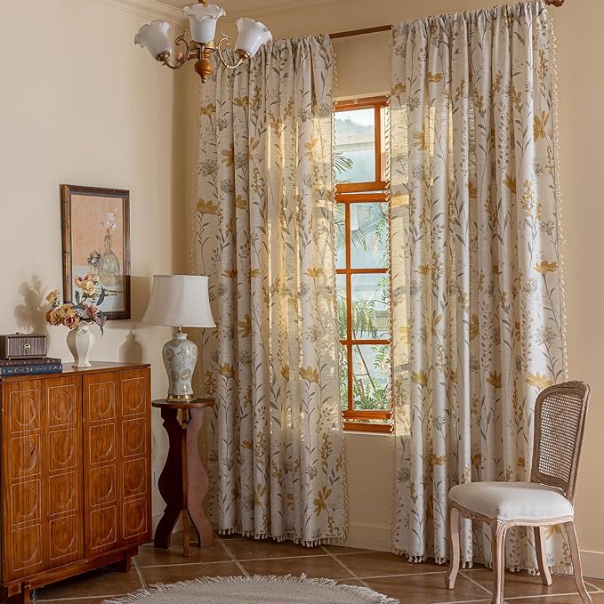 ENJOYBRIDAL Yellow Floral 96 Inch Curtains 2 Panel Set Living Room Long Drapes by ENJOYBRIDAL