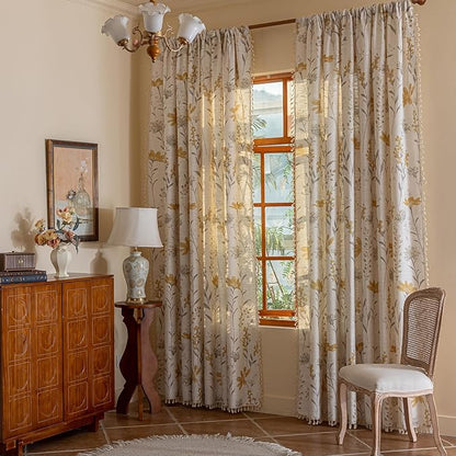 ENJOYBRIDAL Yellow Floral 96 Inch Curtains 2 Panel Set Living Room Long Drapes by ENJOYBRIDAL
