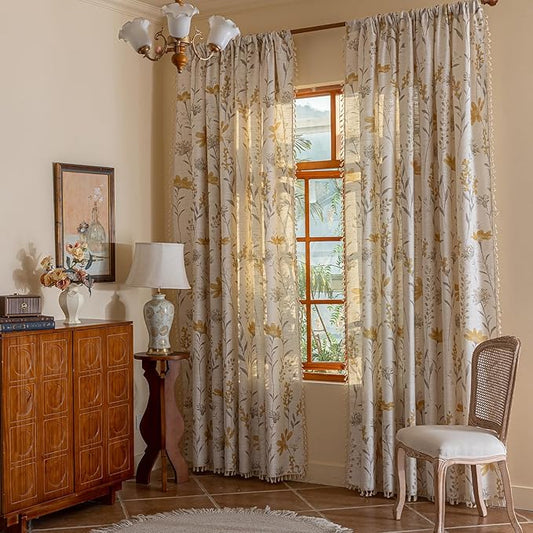 ENJOYBRIDAL Yellow Floral Curtains 84 Inch Length 2 Panels Set Living Room by ENJOYBRIDAL