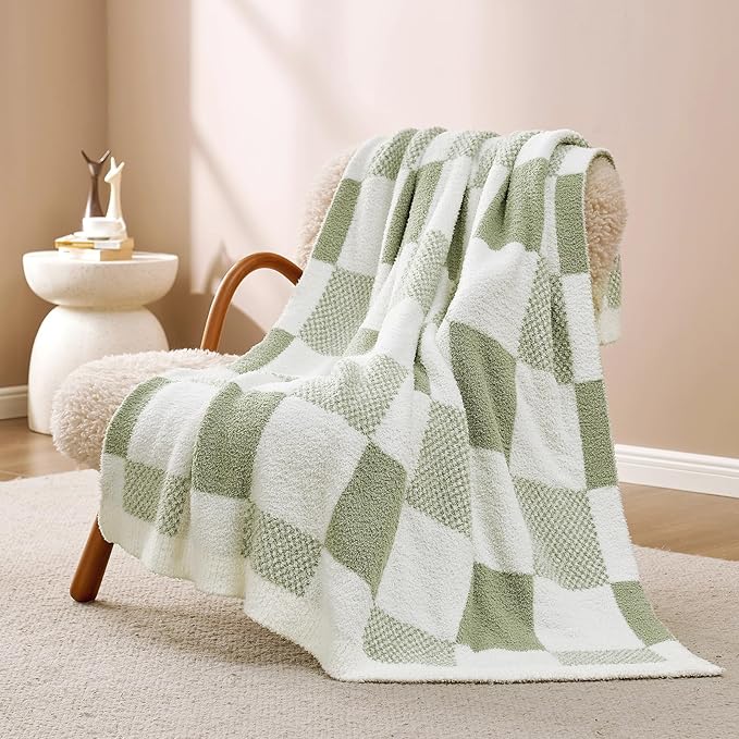 Snuggle Sac Checkered Blanket, Sage Green Throw Blanket - Image 7