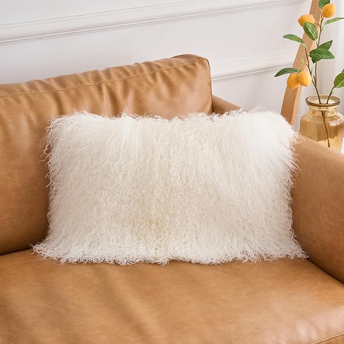 Genuine Mongolian Lamb Fur Pillow Cover – 12"x20" Rectangular Cushion Case – - Image 2