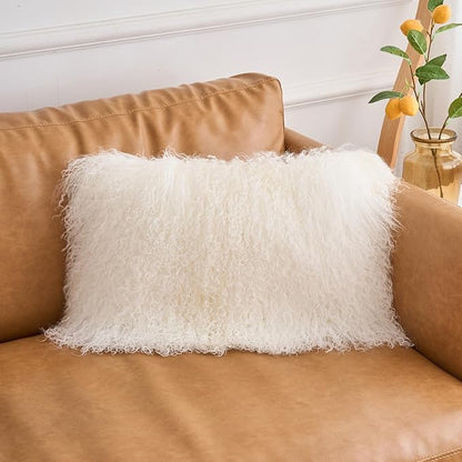 Genuine Mongolian Lamb Fur Pillow Cover – 12"x20" Rectangular Cushion Case – - Image 2