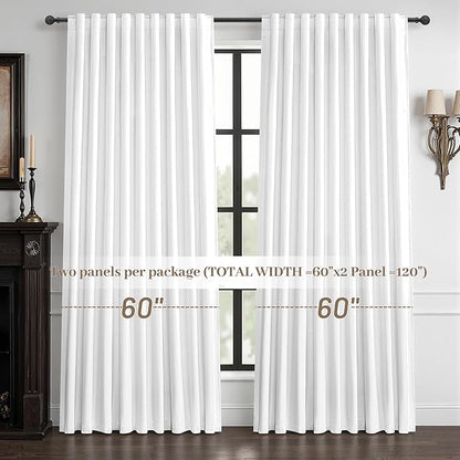 Pure White Blackout Curtains 60 Inches Extra Wide Modern Linen 84 Inch Length - Image 7
