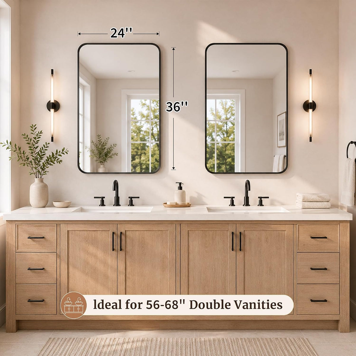24x36 inch matte black rounded rectangle vanity mirrors, package contents