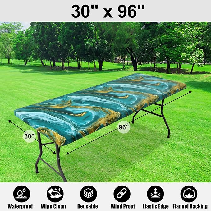 Smiry Rectangle Picnic Tablecloth, Waterproof Elastic Fitted Table Covers - Image 6
