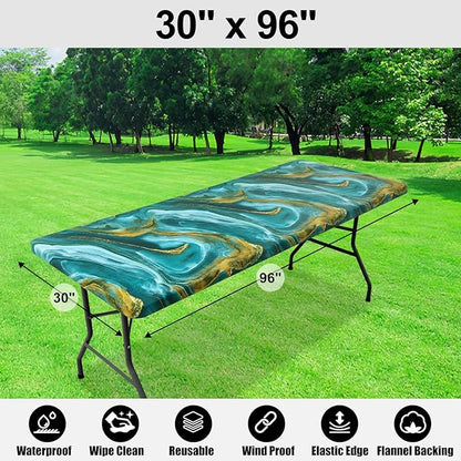 Smiry Rectangle Picnic Tablecloth, Waterproof Elastic Fitted Table Covers - Image 6