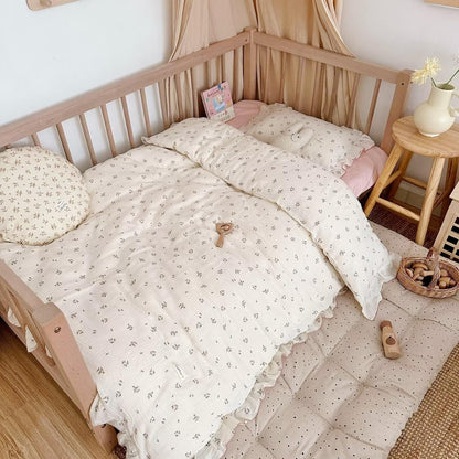 BuLuTu 100% Cotton Muslin Crib Duvet Cover for Infant Boys Girls Baby Toddler Bed Muslin Duvet Covers,Nursery Decoration,47"x59", Primrose Print (No Filler)