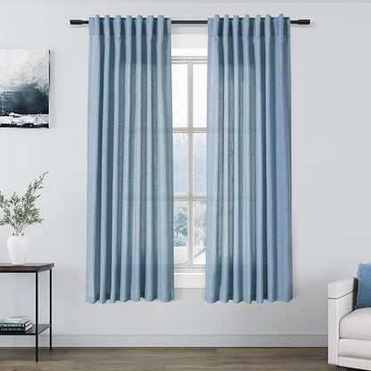 Nanspring Blue Linen Curtains 63 Inches Length 2 Panels Set by Nanspring