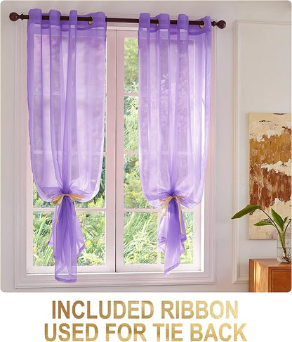 Foil Stripe Purple Sheer Curtains 63 inches Length 2 Panels - Image 2