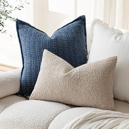 Foindtower Pack of 2 Textured Boucle Throw Pillow Covers Accent Solid Lumbar - Image 5