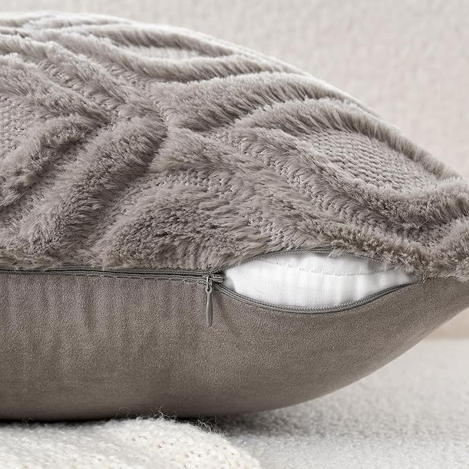 MIULEE Dark Grey Throw Pillow Covers 12x20 Inch, Soft Winter Plush Faux Wool - Image 4
